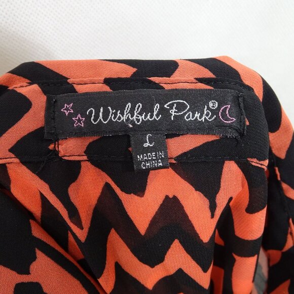Wishful Park Sleeveless Chevron Sheer Tie Front Button up Top Women Size L Black - Picture 6 of 10